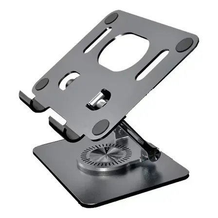 Suporte de Mesa para Tablet Giratório 360° de Alumínio e Silicone Cinza até 12"