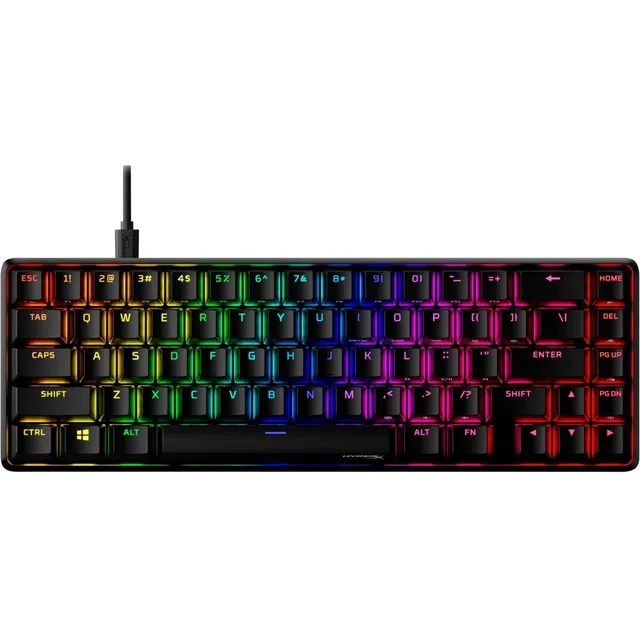 Teclado gamer HyperX Alloy QWERTY HyperX Linear Red inglés US color negro con luz RGB