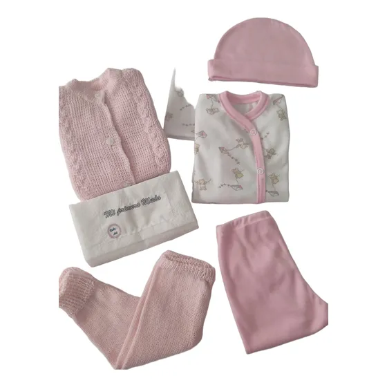 Conjunto Bebe Primera Muda Hilo Y Algodon Con Manta 6 Piezas