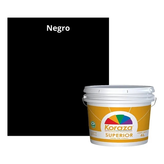 Pintura Vinilica Interior y Exterior Superior 4 Litros Colores Acabado Mate Color Negro