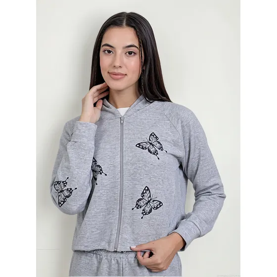 Campera Myg Con Capucha Mariposas Reflex Rustico Mujer