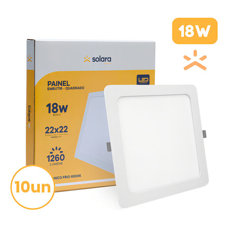 Kit 10 Painel Plafon 18w Quadrado Embutir Branco Frio 6500k Luminária Teto Super Led Forte 22x22 Solara Iluminação Kit 10 Painel Plafon 18w Quadrado Embutir Branco Frio 6500k Luminária Teto Super Led Forte 22x22 Solara Iluminação