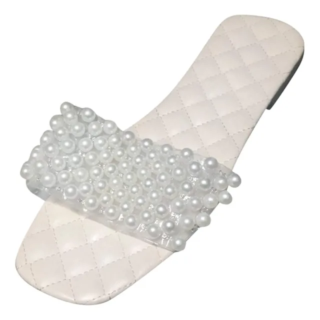 Sandalia Decoracion Perla Cabeza Cuadrada Casual Plana Casa