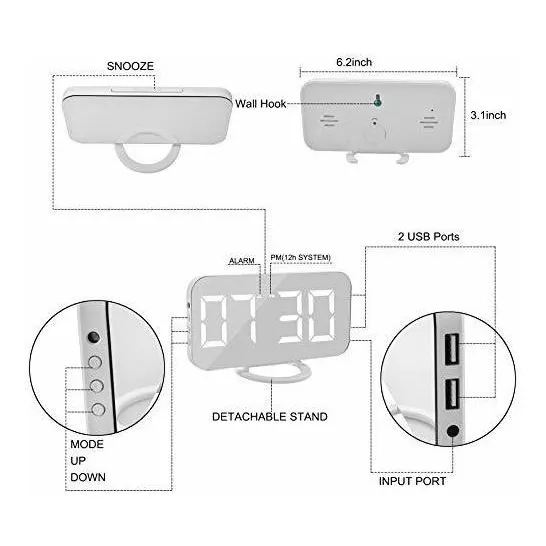 Despertador Digital Pantalla Led Grande Superficie Para