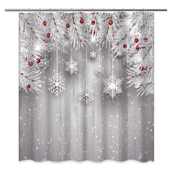 Ortina Ducha Navidad Diseño Copo Nieve Rojo Gris Decoracion