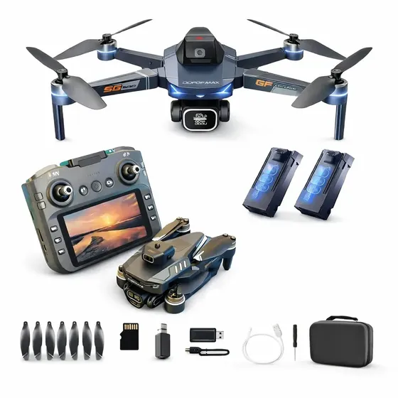 Drone Gt8 Max 4k Ultra Hd Camera Fpv 5g Dobravel 2 Baterias Bolsa Transporte Controle Com Tela Integrada Imagens Estaveis Estabilizador Digital Fotografia Aerea Video Profissional Longo Alcance Kit