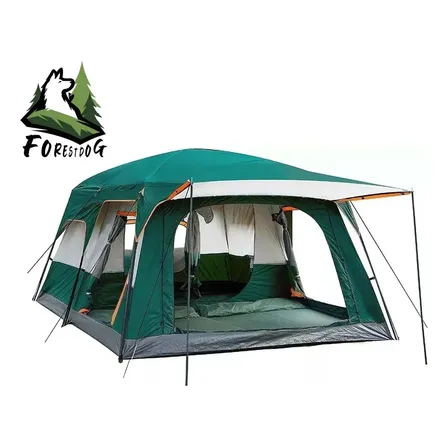 Barraca De Acampamento Forestdog 10-15 Pessoas 420*305*200cm, Tecido Oxford Impermeável 2000mm Com Varanda, Ideal Para Camping E Praia, Verde