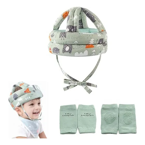 Casco Gorro Protector Anti Golpes Bebe Y Rodilleras