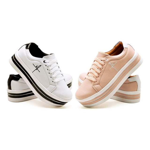 Kit 2 Tênis Feminino Plataforma Bordado Fé Anabela Exclusiva Kit 2 Tênis Feminino Plataforma Bordado Fé Anabela Exclusiva