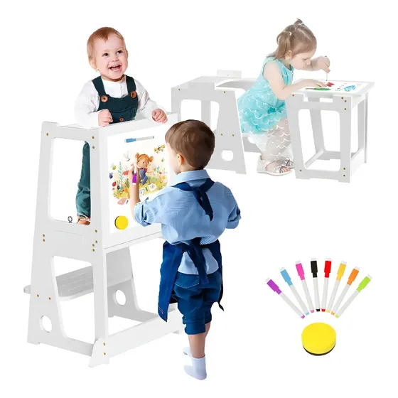 Torre De Aprendizaje Montessori Plegable Con Tablero Dibujo