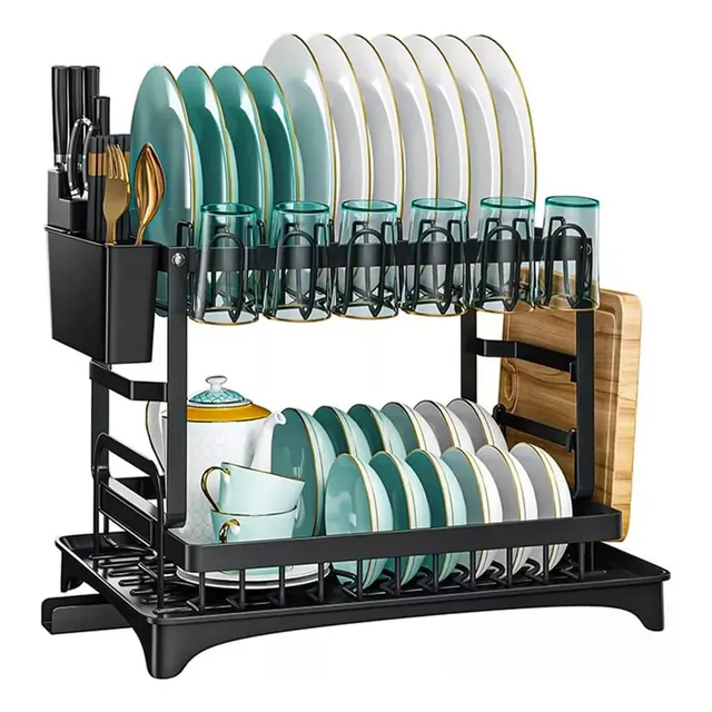 Jiajiazi Escurridor de Trastes Premium: Diseño de Acero Reforzado Duradero, Elegancia en Color Negro, Ideal para Cocina Moderna, Resistente y Práctico para Organizar Vajilla, Platos y Utensilios
