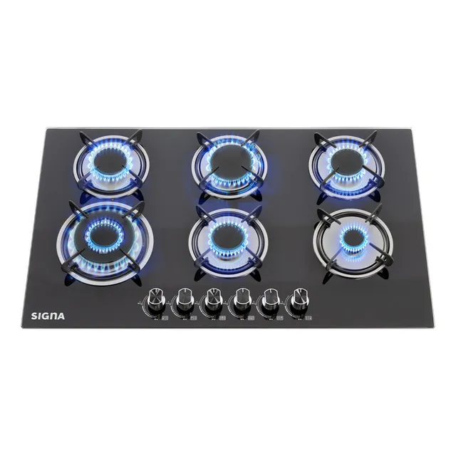 Parrilla Empotrable Cristal Templado Estufa 6 Quemadores Gas Color Negro