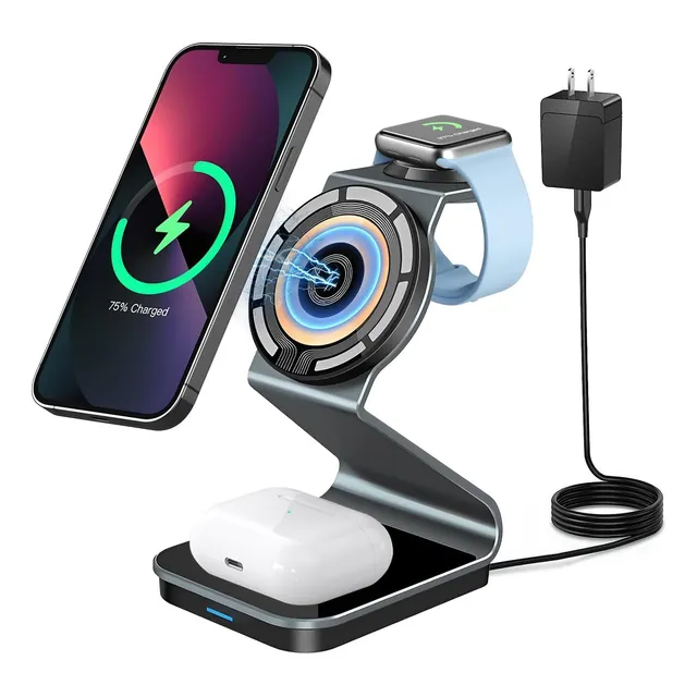 Cargador Inalámbrico 3 En 1,base De Carga Rápida Para iPhone
