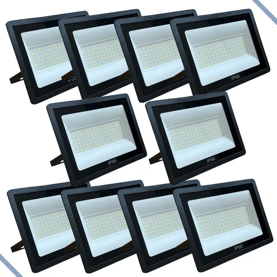 Kit 10 Refletor Led Holofote 400w Bivolt Prova D'água Ip66