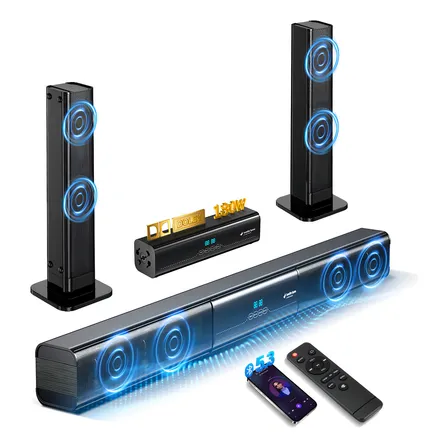 180w Barra De Sonido Con 4 Bocina 2.0 Canales, Desmontable Home Theater Beaowink Dolby Dts Bocina Con Bluetooth 5.3, Aux/hdmi(arc)/usb/optical/coaxial/fm-ant, Pantalla Led Y Control Remoto Black