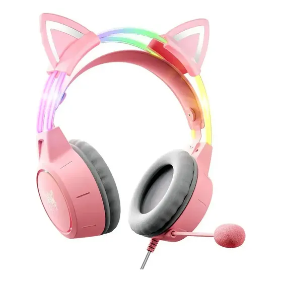 Auriculares Gamer Onikuma X15 Pro Orejas Gato Luz Led Rgb Rosa