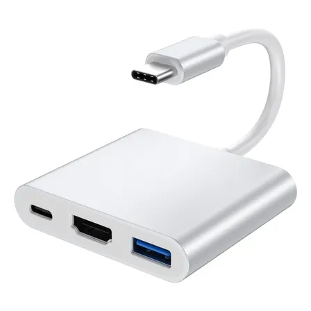 Adaptador Multipuerto Usb C A Hdmi Usb Con Puerto De Carga Plateado