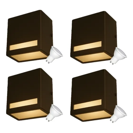 Aplique Pared Exterior Unidireccional Pack X4 + Lamparas Led