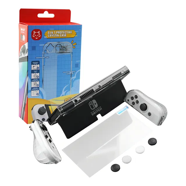 Kit de protección OLED 8 en 1 para Nintendo Switch, tapas de película, color negro