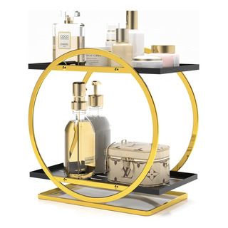 Soporte De Perfumes Y Maquillaje De Dos Niveles En Negro Y D Soporte De Perfumes Y Maquillaje De Dos Niveles En Negro Y D