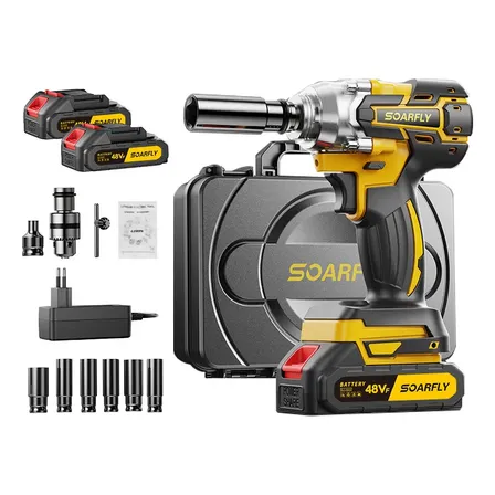 Chave De Impacto 800n.m 48v Brushless Com 2 Baterias Sem Fio Amarelo 127/220v 50/60hz