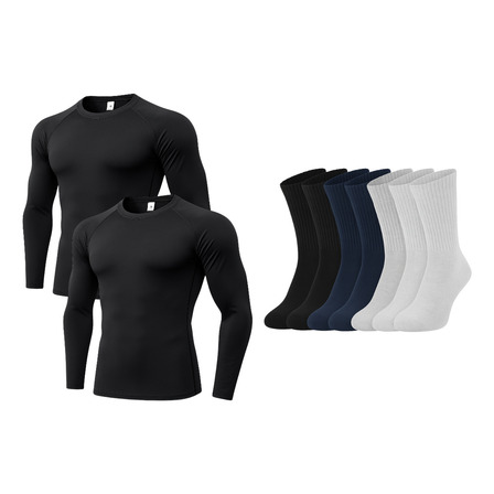 Kit Conjunto Térmico Remera X 2 + Medias Térmicas X 6 Pares M Negro Kit Conjunto Térmico Remera X 2 + Medias Térmicas X 6 Pares M Negro