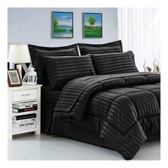 Edredon Cubrelecho Premium Negro Cama Doble Fundas Almohadas Innovo