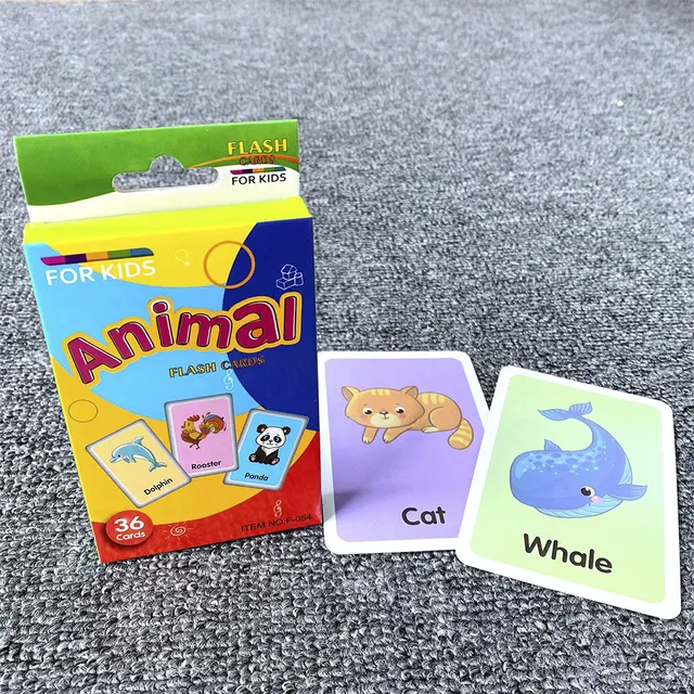 Kids 36pcs/set Animal Shape Color Time Flash Card