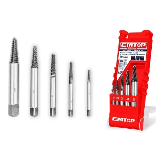 Juego Extractor Tornillos Roto Pernos Dañado Set 5 Pcs Emtop