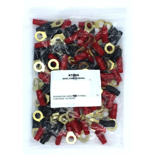 100 Terminales De Ojo 8mm Calibre 8 Rojo Y Negro Krack Ktr8g