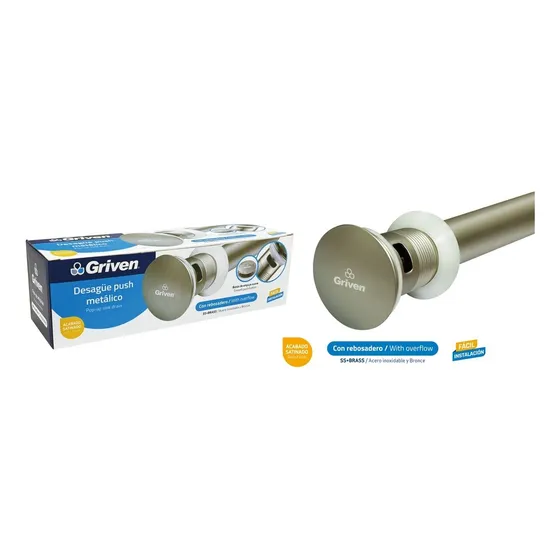 Desague Lavamano Push Botton Satinado Con Rebose