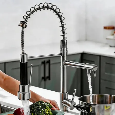 Torneira Cozinha Retrátil Dupla 360° Flexível Inox Premium Prateado