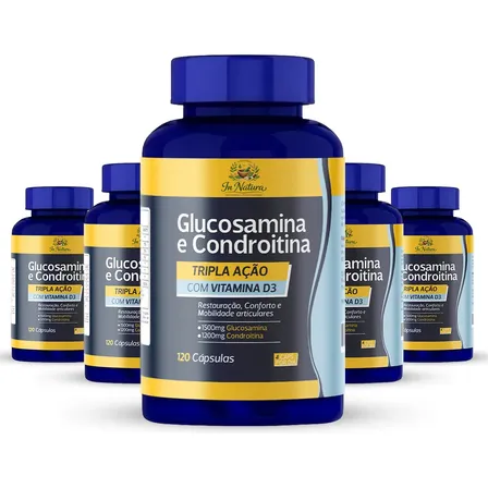 5 Un Glucosamina E Condroitina 600 Caps Tripla Ação D3 Sem Sabor