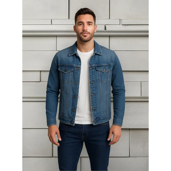 Jaqueta Jeans Masculina Lisa E Rasgada Destroyed Slim Fit