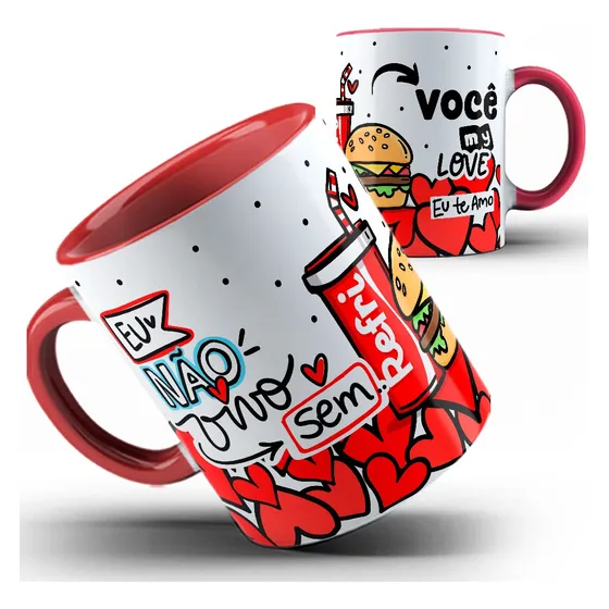 Caneca Color Namorados Não Vivo Sem Hambúrguer 23a