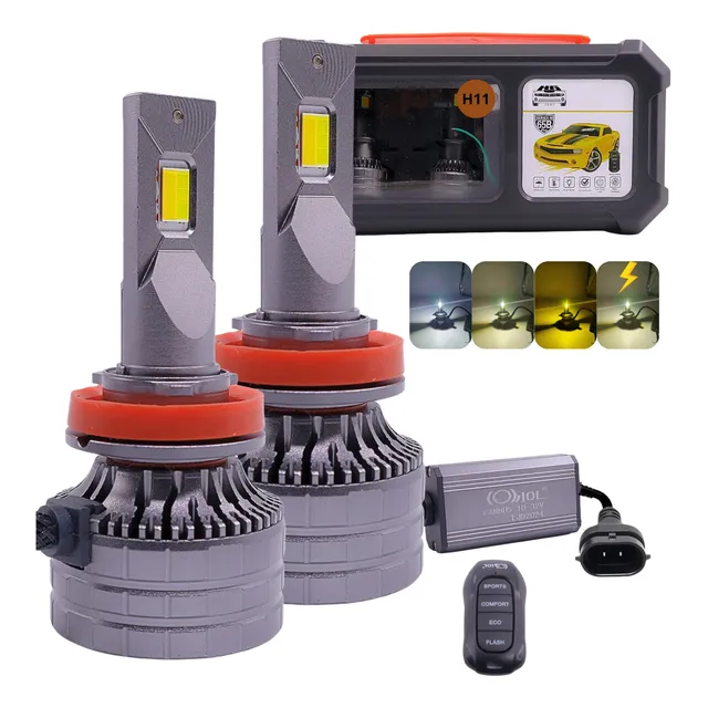 Kit Focos Led Csp Blanco Amarillo Estrobo Control Remoto H11