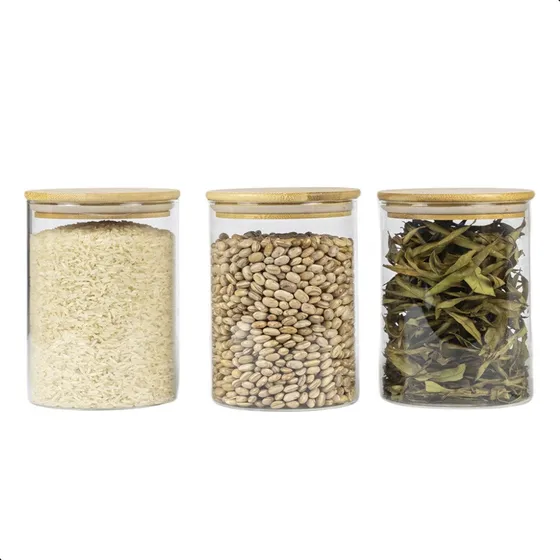 Kit 3 Potes Herméticos Vidro Tampa Bambu Biscoitos Bolachas