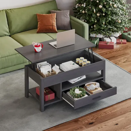 Mesa De Centro Elevable Con Almacenamiento 100×50×57 Cm Negro