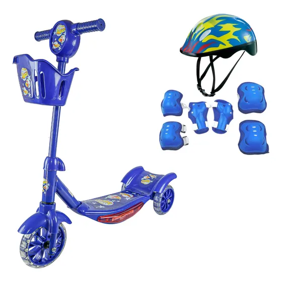 Patinete de 3 ruedas para niños con kit de protección para casco