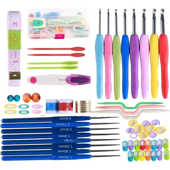 Set Crochet 60 Piezas Agujas Acero Accesorios Tijera Kit