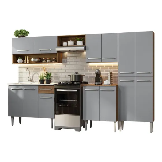 Armário De Cozinha Completa 293cm Com Pia Emilly Madesa 09 Cor Rustic/cinza
