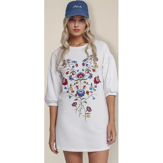 Vestido Corto Bordado Playa Estampado Flores Solero Comodo