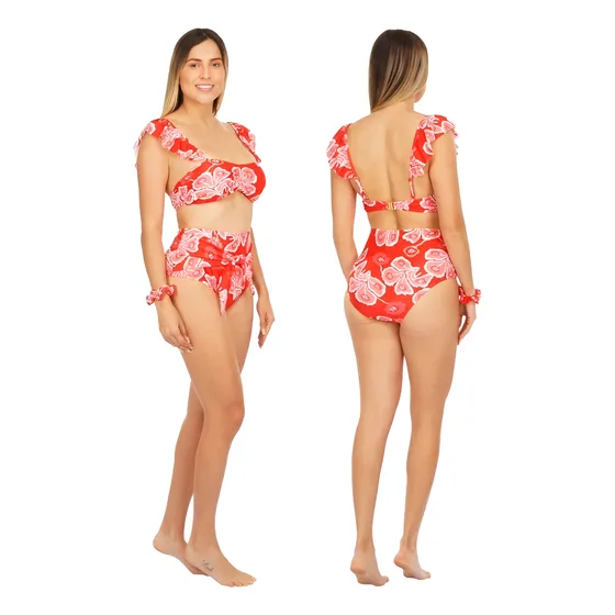 2 Piezas Traje De Baño Bikini Playa Volados
