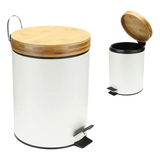 Tacho Cesto Basura 5 Litros Acero Inoxidable Bambu Basurero