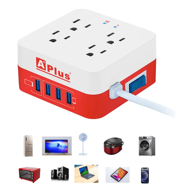 Protector Voltaje 4 Enchufe Para Electrodomesticos Con 4 Usb Blanco