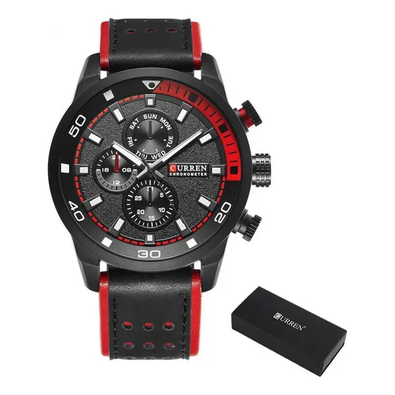 Relojes De Cuarzo Casuales De Cuero Curren Para Hombre Color Del Bisel Negro/rojo