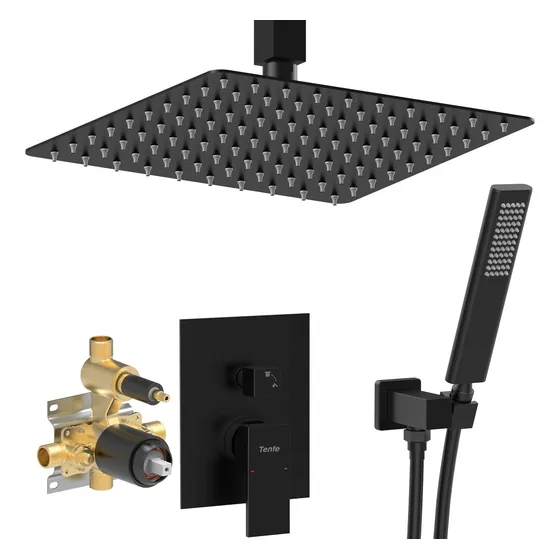 Tenfe Sistema Ducha Negro Juego Grifo Montaje Techo Cabezal