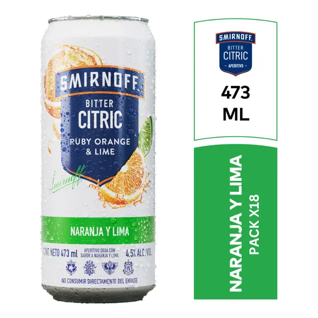 Vodka Smirnoff Ruby Orange & Lime Bitter Citric - Pack X18