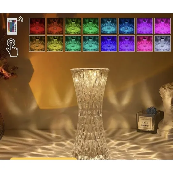 Lámpara De Mesa De Cristal Control Táctil Luz De Noche Rgb