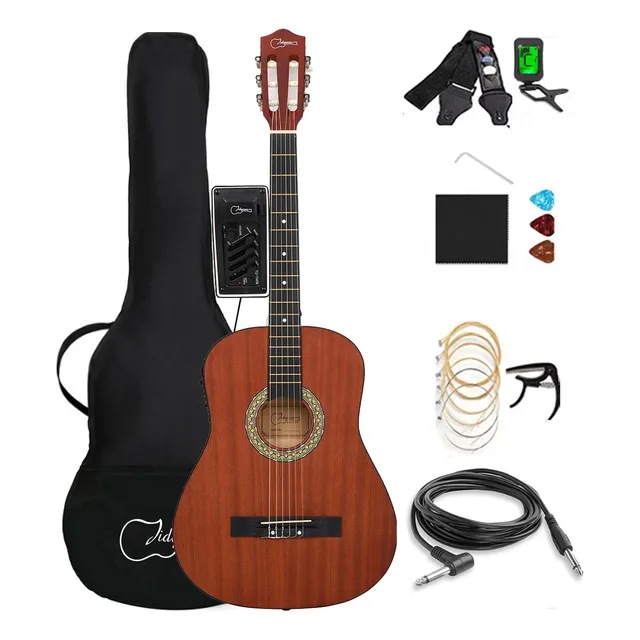 Guitarra Electroacustica Nylon 38in Barata Funda Accesorios Color Marrón Orientación De La Mano Diestro